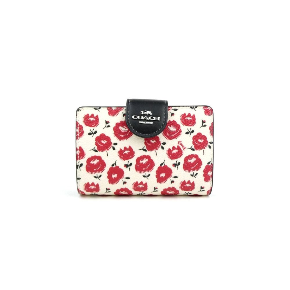Coach Chalk Black Multi Floral Print Medium‎ Corner Zip Wallet NWT CBO38